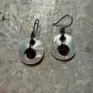 Mother of pearl Oxidized Sterling Silver Earrings
