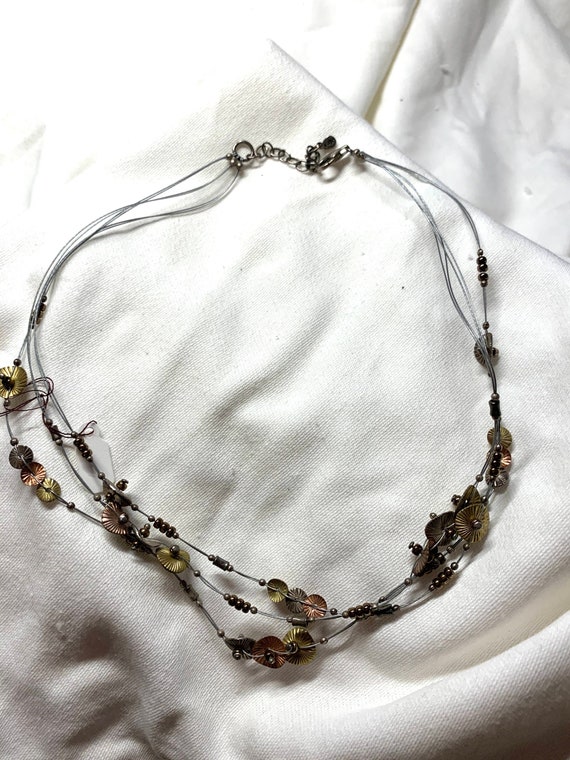 Multi Strand Wire Necklace, Copper, Brass, Sterling Silver