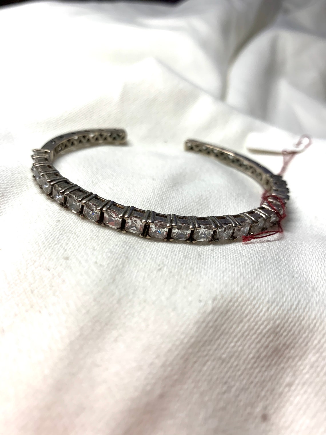 Cubic Zirconia Sterling Silver Flexible Cuff Bracelet Etsy