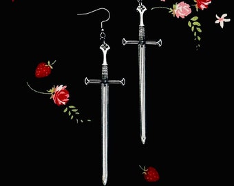 Gothic Sword Earrings; Plain Medieval Style Blade—Set of Two Sword Earrings—Dagger Earrings—Blade earrings—Sword Charm Earrings