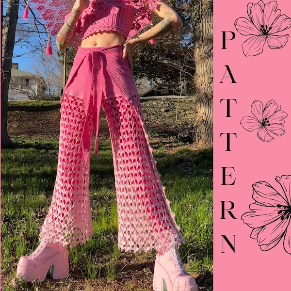 Crochet Wrap Pants Pattern—Cherry Blossom Lace Crochet Pants—Crochet Fisherman's Trousers—Crochet Lace Pattern—Sakura Blossom—Boho Crochet