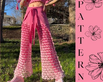 Crochet Wrap Pants Pattern—Cherry Blossom Lace Crochet Pants—Crochet Fisherman's Trousers—Crochet Lace Pattern—Sakura Blossom—Boho Crochet