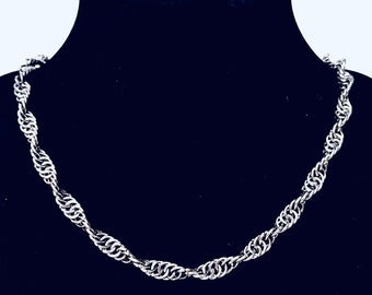 Minimalist Spiral Necklace—Stainless Steel Chainmaille—Single Strand Necklace—Gothic Spiral Necklace―Edgy Nu Goth Jewelry–Silver Jewelry