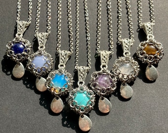 Precious Gemstone Chainmail Necklaces—Stainless Steel Gemstone Necklace—Rose Quartz, Lapis Lazuli, Amethyst, Opalite, Turquoise, Tiger's Eye