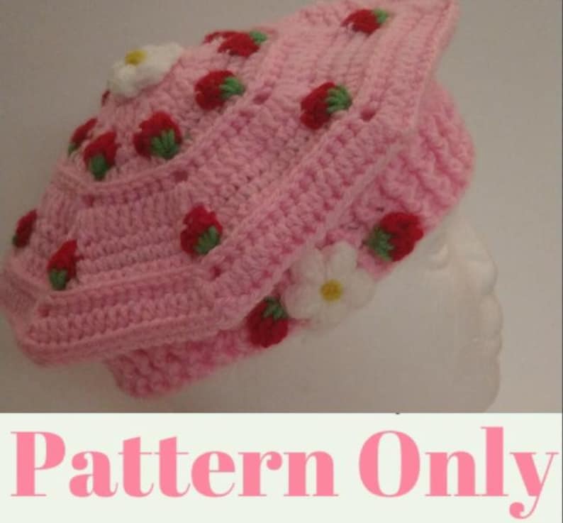 Strawberry Hat Crochet PatternCrochet Beret PatternCrochet Strawberry HatCottagecore Crochet PatternCrochet StrawberryCrochet Pattern image 1