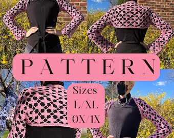 Flower Sleeves and Shrug Crochet Pattern, Sizes L/XL, 0X/1X