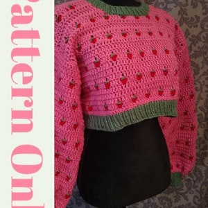 Strawberry Parfait Crop Top Sweater Crochet Pattern—Strawberry Sweater—Cottagecore Crochet Pattern—Strawberry Crochet—Crochet Jumper