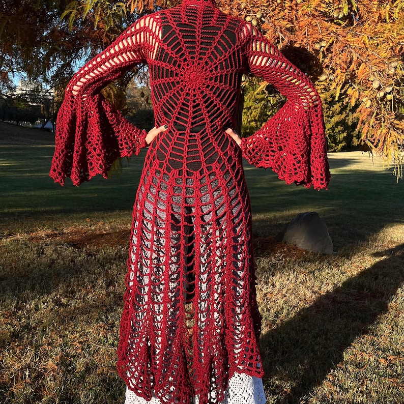 Spiderweb Mandala Coat Crochet Pattern-Halloween Duster-Crochet Spiderweb-Gothic Halloween Coat-Stevie Nicks Jacket-Crochet Spider Dress zdjęcie 9