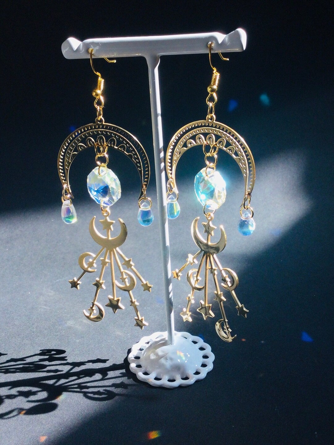 Celestial Shooting Star Gold Suncatcher Earrings Crystal Etsy