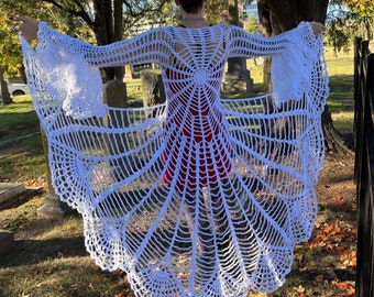 Spiderweb Mandala Coat-Halloween Duster-Crochet Spiderweb Mandala Duster-Gothic Halloween Coat-Stevie Nicks Jacket-Gothic Dress-Goth Spider