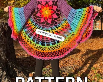 Flower Mandala Duster Crochet Pattern, Spring Flower Lace Cardigan (PDF File)