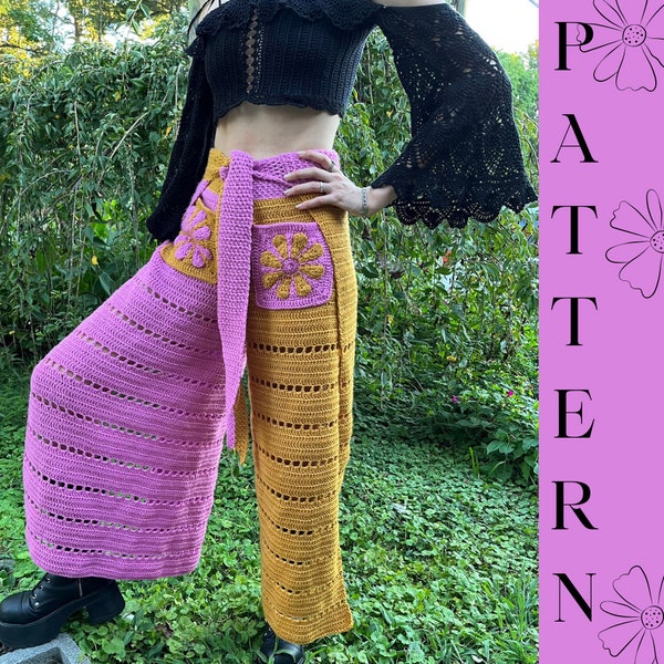 Modèle de pantalon cache-cœur au crochet - Pantalon de pêcheur en tricot et crochet inclus - Pantalon cache-coeur enfant fleurs - Modèle de pantalon au crochet - Téléchargement UNIQUEMENT