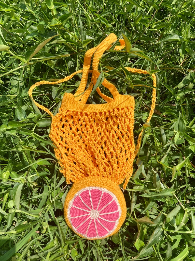 Foldable Crochet Market Bag PatternFoldable Orange BagCrochet Reusable MarketbagCrochet Fruit BagRecycle Grocery BagCrochet Bag Pattern image 5