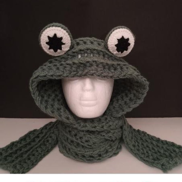 Froggy Hat Crochet Pattern—Crochet Scoodie Pattern—Frog Hat and Scarf—Crochet Frog—Winterwear—Crochet Pattern—Froggy Hat and Scarf—For Kids