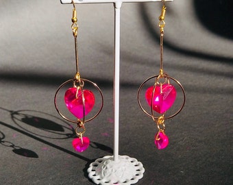 Valentine Heart Suncatcher Earrings, Magic Wand Crystal Earrings, Boho Gold Hoop Earrings, Rainbow Maker, Gift For Her, Sailormoon Accessory