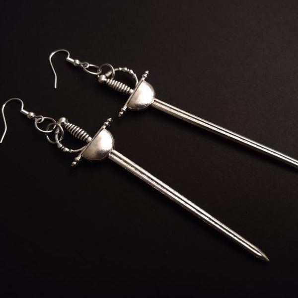 Gothic Sword Earrings; Dangling Fencing Sabre