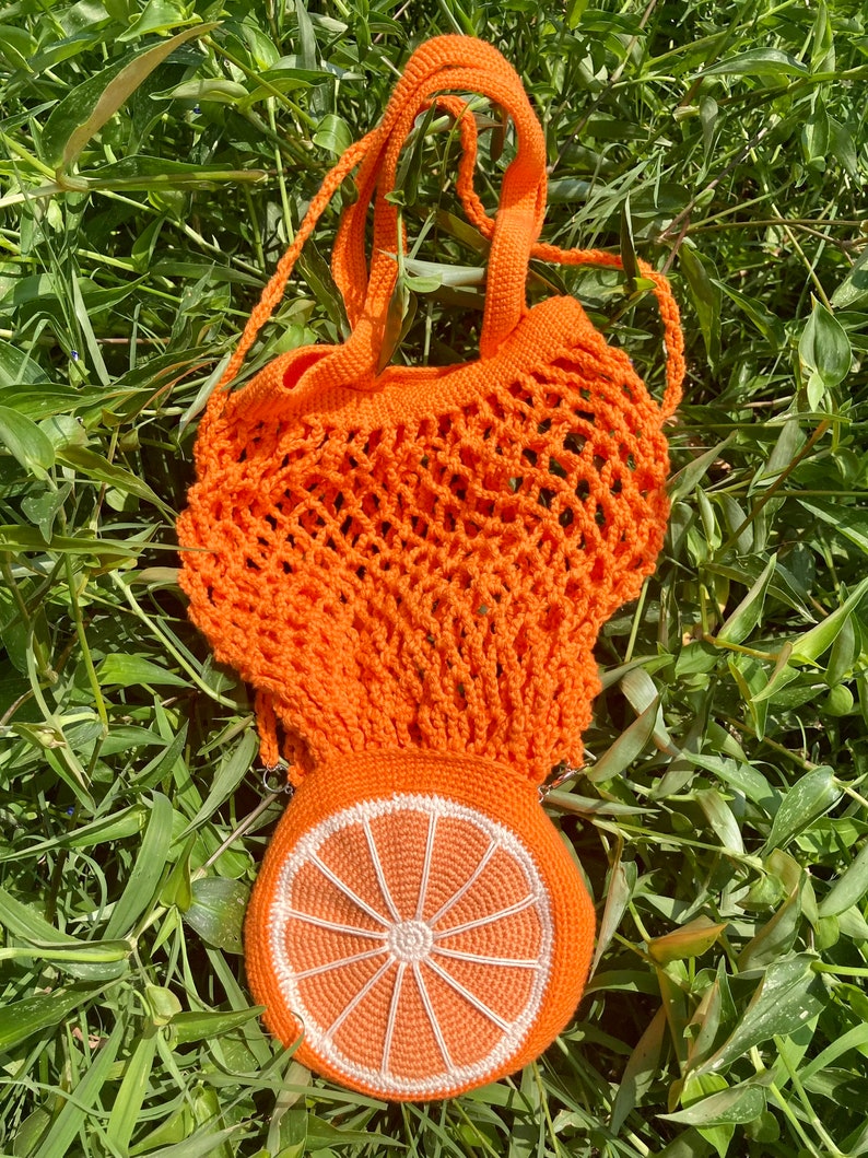 Foldable Crochet Market Bag PatternFoldable Orange BagCrochet Reusable MarketbagCrochet Fruit BagRecycle Grocery BagCrochet Bag Pattern image 6