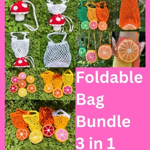 Foldable Crochet Market Bag Pattern—Foldable Orange Bag—Crochet Reusable Marketbag—Crochet Fruit Bag—Recycle Grocery Bag—Crochet Bag Pattern