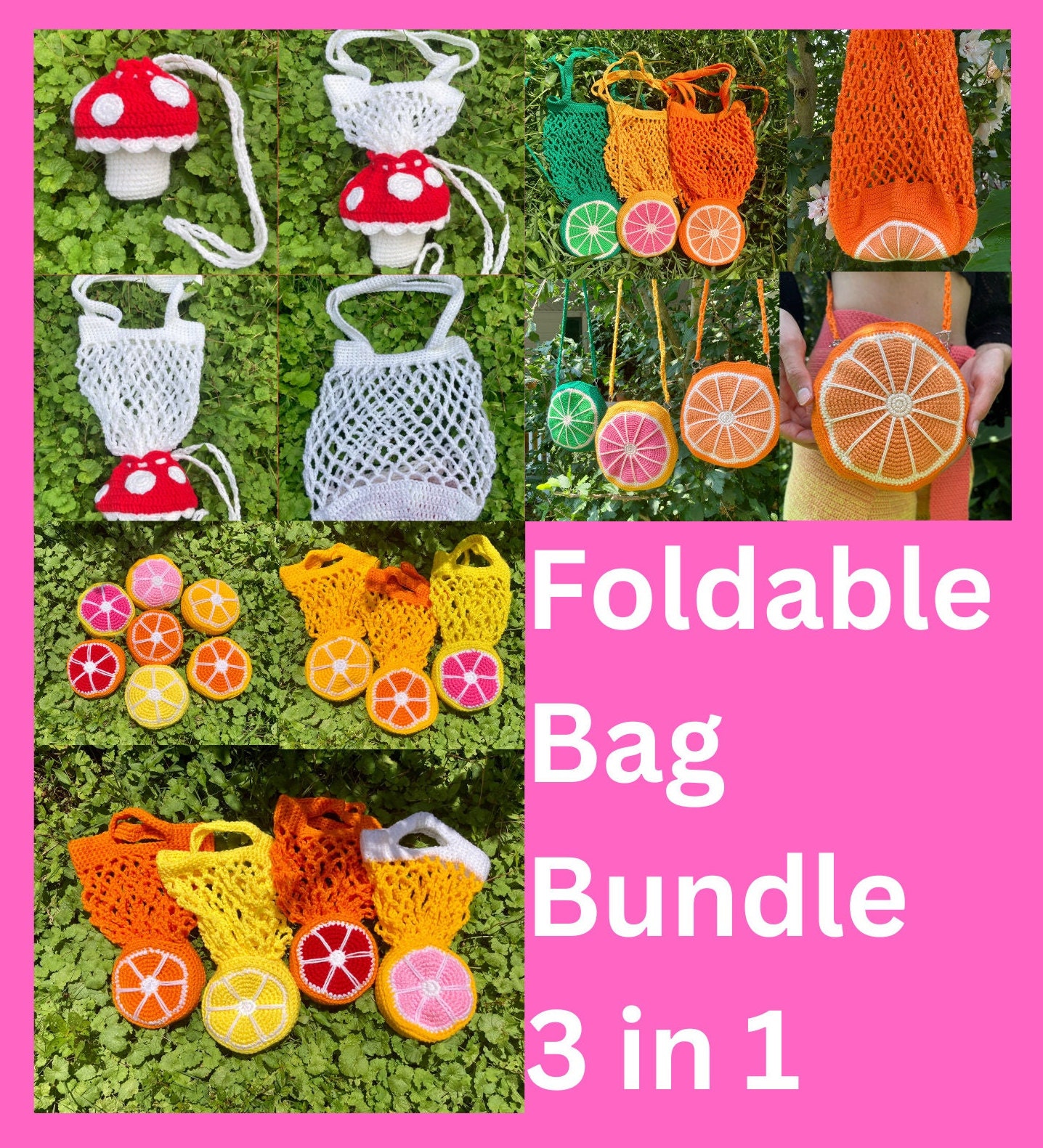Foldable Crochet Market Bag Patternfoldable Orange Bagcrochet Reusable  Marketbagcrochet Fruit Bagrecycle Grocery Bagcrochet Bag Pattern 