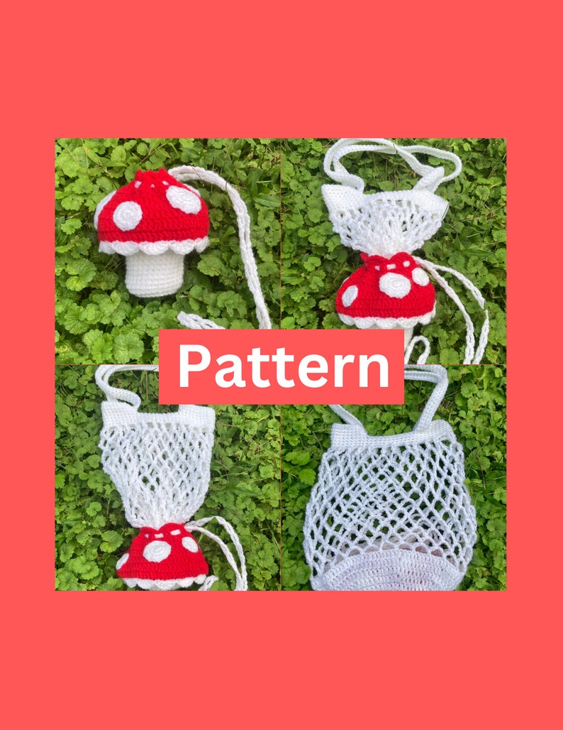 Foldable Crochet Market Bag PatternCrochet Mushroom BagCrochet Reusable MarketbagCrochet MushroomRecycle Grocery BagCrochet Bag Pattern image 1