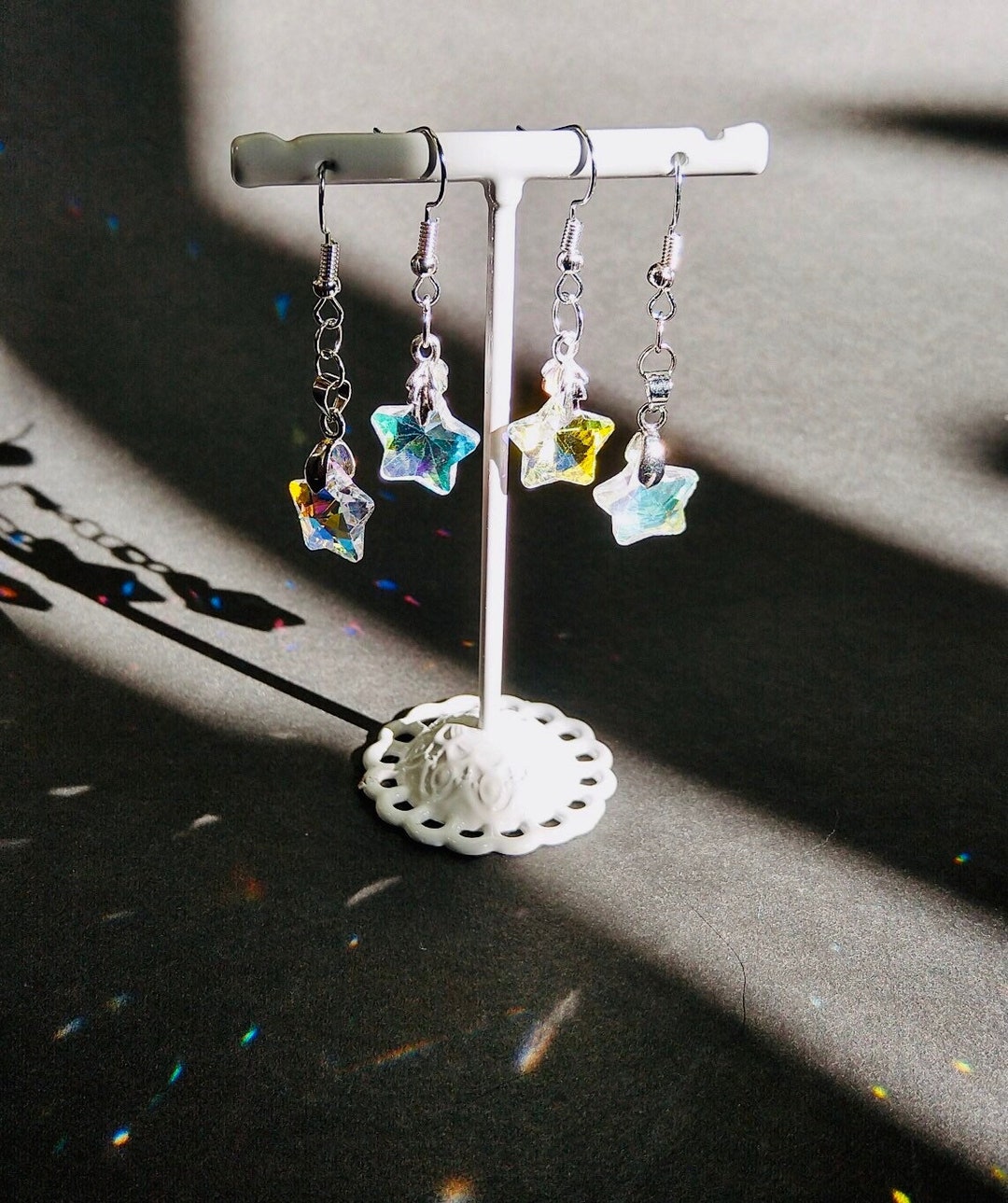 Celestial Suncatcher Earring With Shimmering Crystal Stars Mini Rainbow