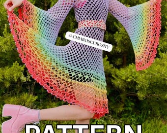 Granny Square Summer Dress Crochet Pattern, Vinca Flower Lace Skirt (PDF File)