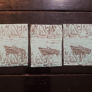 Impression de bateau en linogravure de 2 x 2,5 po.