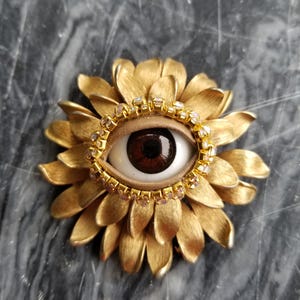 Magical Marigold Wink - Vintage brooch. Striking mixed media art pin. Statement piece. Unique gift.