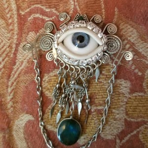 The Future Is Now II - Wonderful, intricate handmade vintage brooch. Striking mixed media art pin. Silvertone statement piece. Unique gift.
