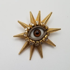 Twinkle Twinkle Wink Vintage brooch. Striking mixed media art pin. Goldtone statement piece. Unique gift. image 1