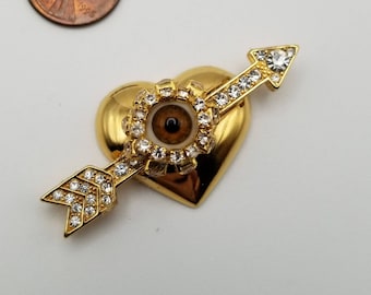 Cupid's Wink - Small goldtone eyeball brooch/pin with hand placed rhinestones available with victorian style specimen box