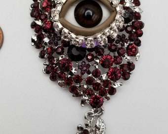 Burgundy Wink - Beautiful eyeball pin/brooch available alone or with victorian style specimen box