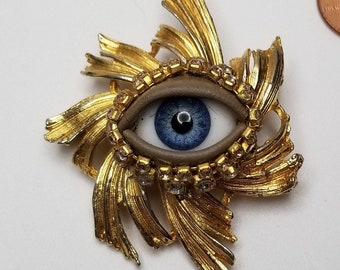 Accurate Angel Wink II - Fabulous vintage brooch. Striking mixed media art pin. Goldtone statement piece. Unique gift.