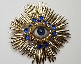 North Star Wink - Gold toned vintage brooch + glass doll eyes. OOAK mixed media jewelry. Fantasy pin