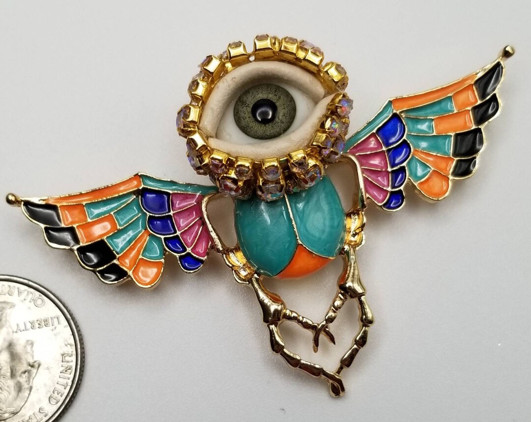 Faux Egyptian Beetle Wink Colorful Gold Tone Bug Insect Brooch/pin ...