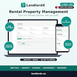 Software básico para propietarios con acceso por 1 año / Aplicación canadiense para la gestión de propiedades de alquiler / Seguimiento de alquileres, recibos y gastos