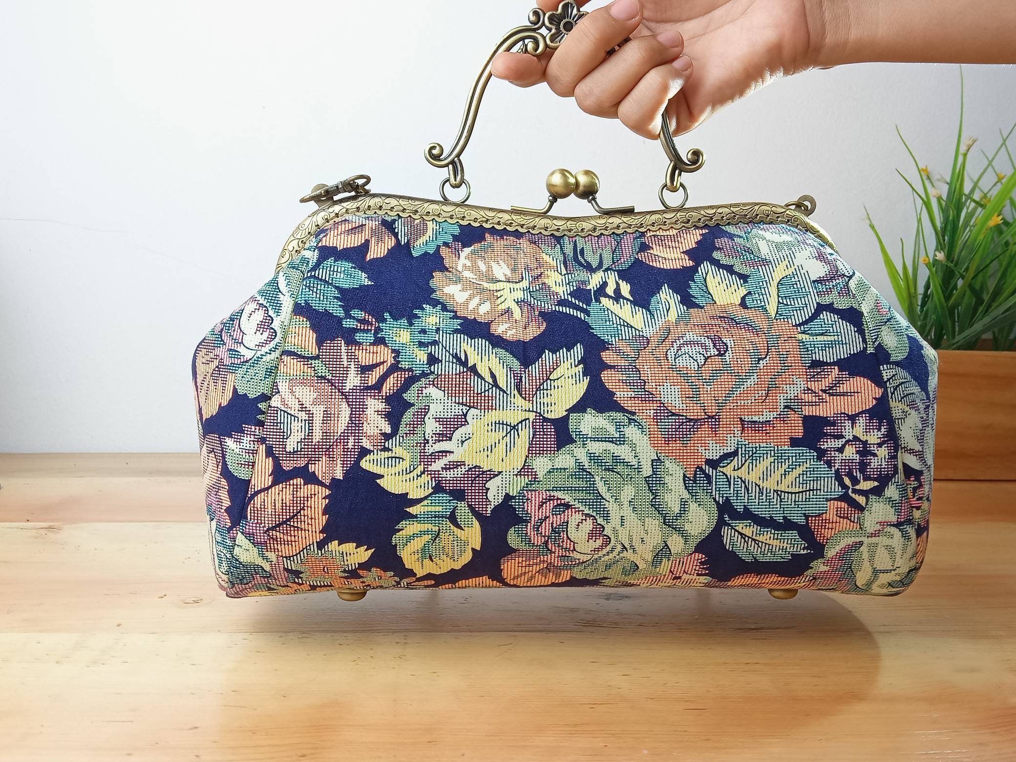 Vintage Floral Kisslock Handbag Top Handle Crossbody Bag - Etsy