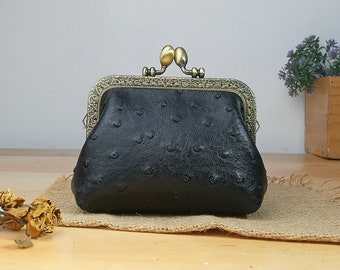 Womens Wallet, Leather Kiss Lock Coin Purse, Retro Clasp purse, Gift for her