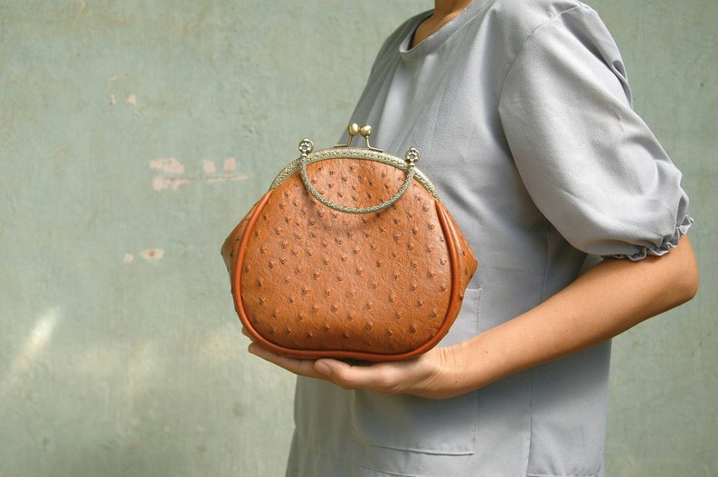 Leather Kiss Lock Clutch Kiss Lock Handbag Top Handle Kiss Etsy