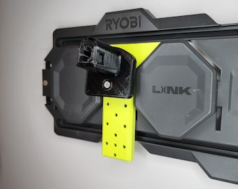 Flat Tool Holder with hook for Ryobi 18V Tools on Ryobi Link Wall Panels