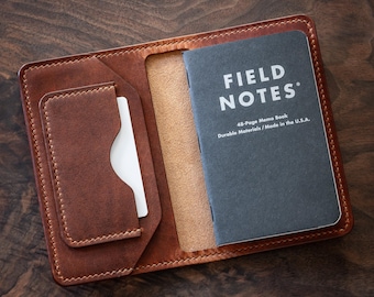 Leather Field Wallet / Notebook Wallet / Notebook Cover - Dark English Tan