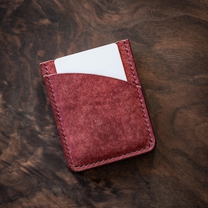 Cartera de cuero, Cartera de cuero para tarjetas, Cartera minimalista - Burgundy Pueblo