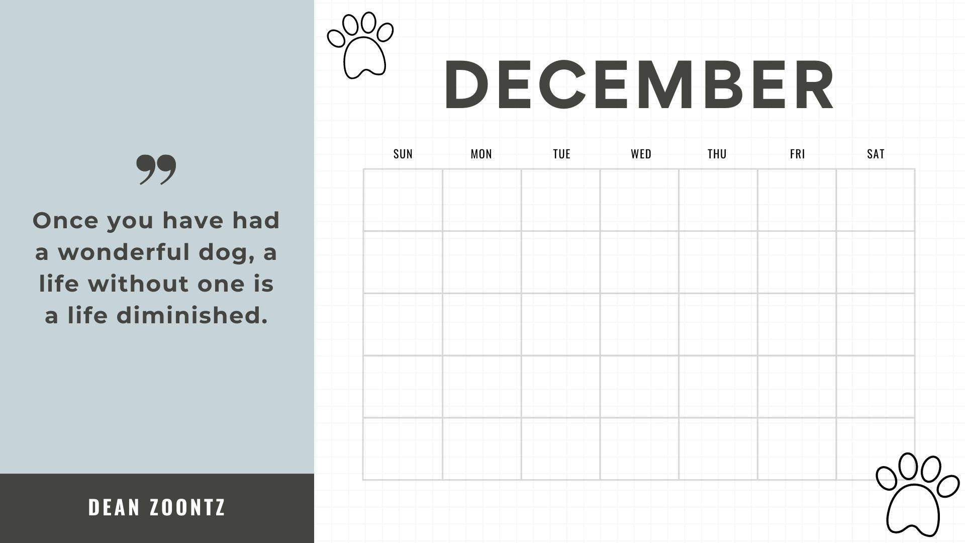 Dog Calendar Digital Download Reusable Printable Calendar Etsy