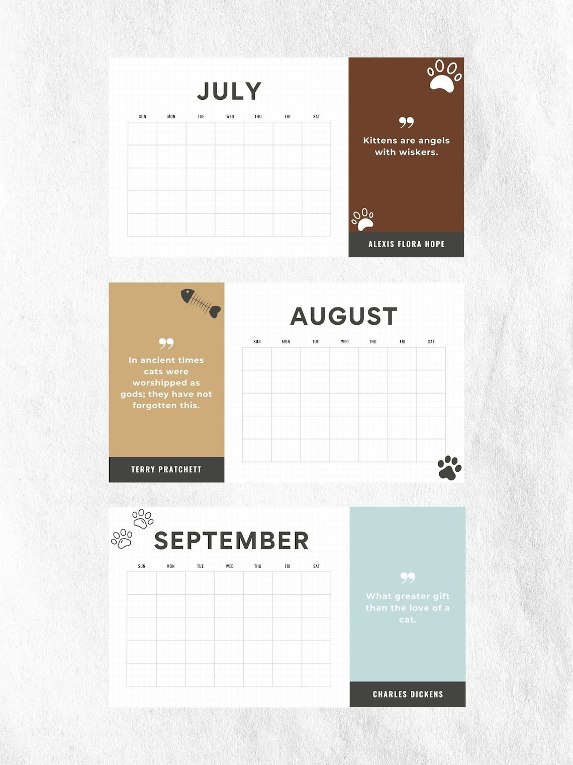 Cat Calendar Digital Download Reusable Printable Calendar | Etsy