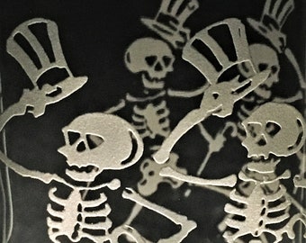 Sandblasted Dancing Skeletons 16oz. Pint Glass or Beer Mug