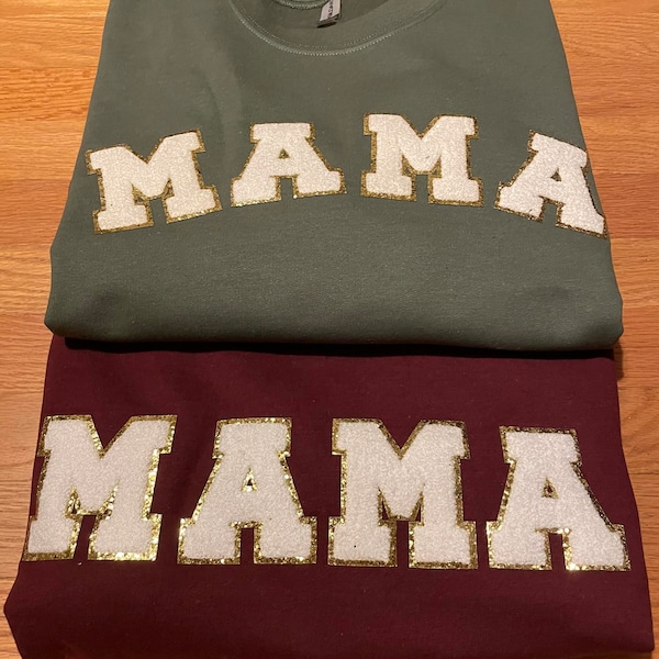 Varsity Chenille Letter Patch Sweatshirt - MAMA ( pink, white, black, blue letter color options )