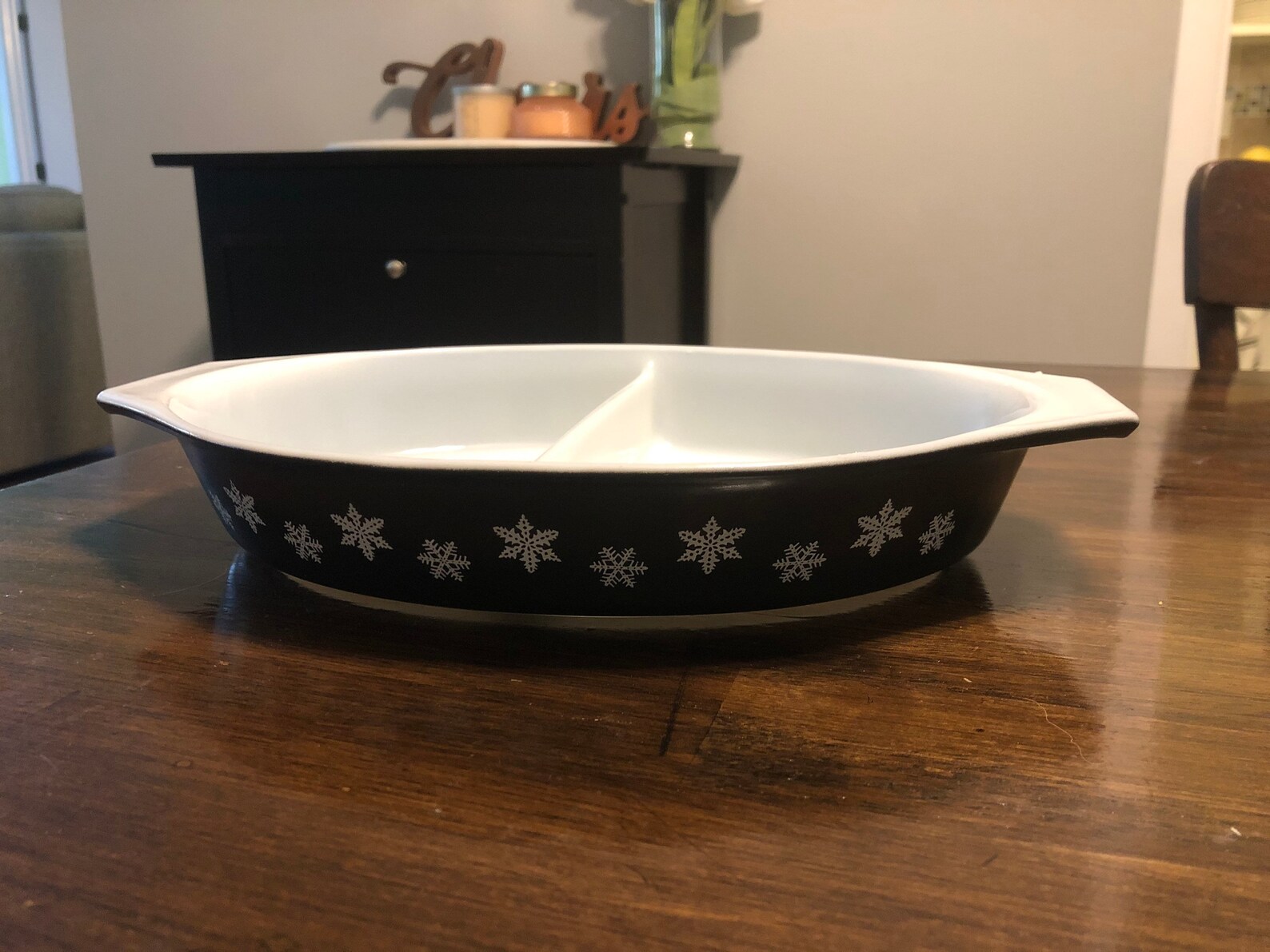 Vintage Pyrex Black Snowflake 1.5 Qt Divided Casserole Dish Etsy