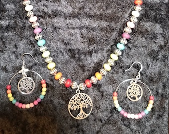 Rainbow Tree of Life necklace and earrings