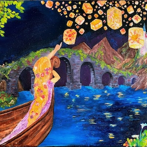 Tangled Disney floating lantern Rapunzel Laptop Sticker Decal | Wall Art | Poster | Postcard | Print Based on Oil Painting