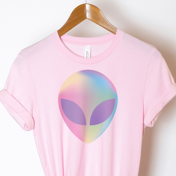 Alien Trippy Pastel T-shirt - Geek Gift, Gift for Her, UFO Space Shirt, Cool Alien Shirt, Trendy Nerd, Kawaii Alien Head, Halloween Gifts